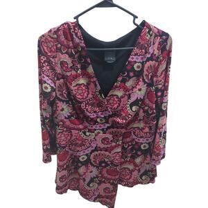 J.T.B. Short 3/4 Sleeve Pink Red Paisley Floral Shirt Blouse Size Medium J T B